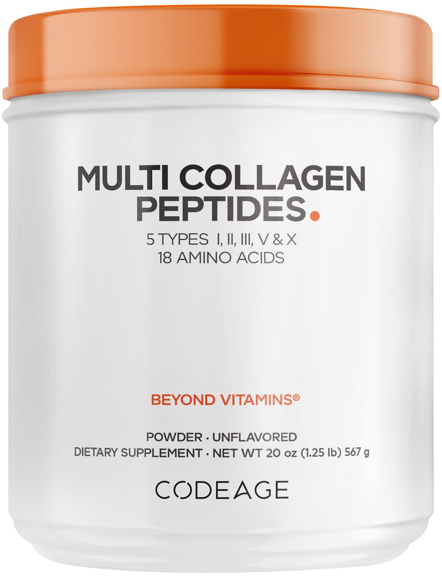 Codeage Multi Collagen Protein Powder – Unflavored, Grass-Fed & Hydrolyzed, 63 Servings, 2-Month Supply, Types I–X