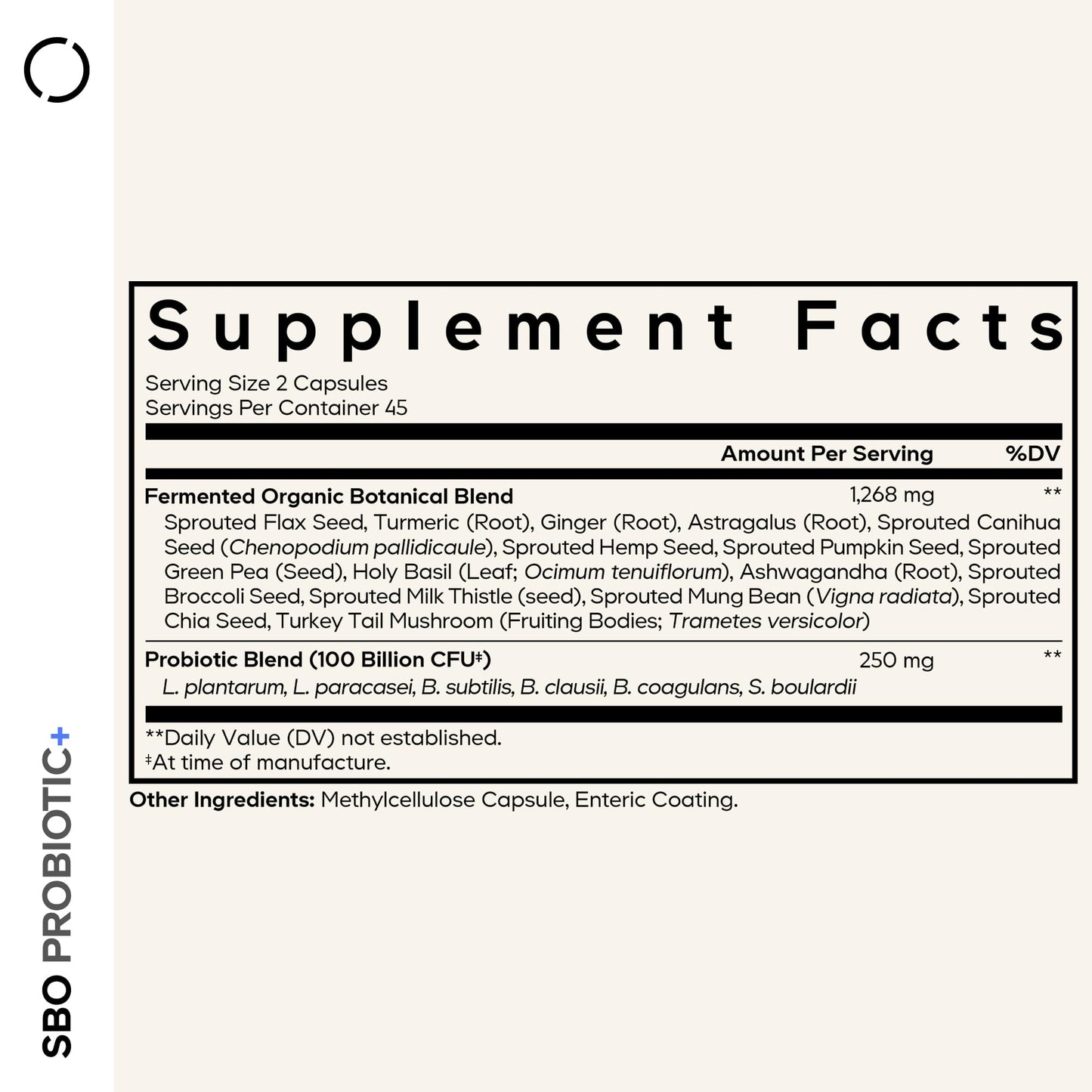 Codeage SBO Probiotics: 100 Billion CFUs, 6 Strains, Organic Fermented Botanicals, Shelf-Stable, 90 Capsules