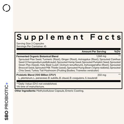 Codeage SBO Probiotics: 100 Billion CFUs, 6 Strains, Organic Fermented Botanicals, Shelf-Stable, 90 Capsules
