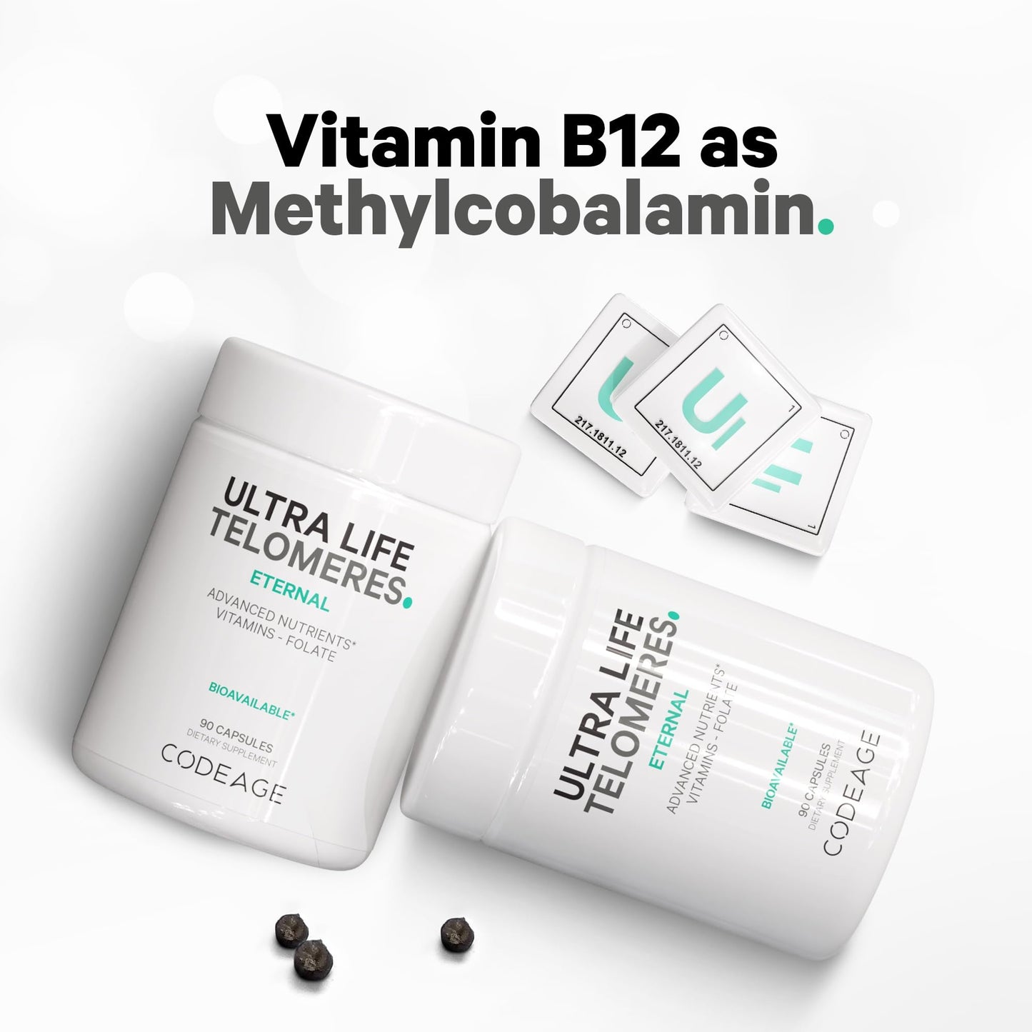 Codeage Ultra Life Telomeres Supplement – 5-MTHF Folate, B12 Methylcobalamin, D3, L-Theanine, Ashwagandha • 3-Month Supply