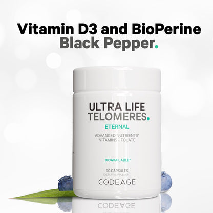 Codeage Ultra Life Telomeres Supplement – 5-MTHF Folate, B12 Methylcobalamin, D3, L-Theanine, Ashwagandha • 3-Month Supply