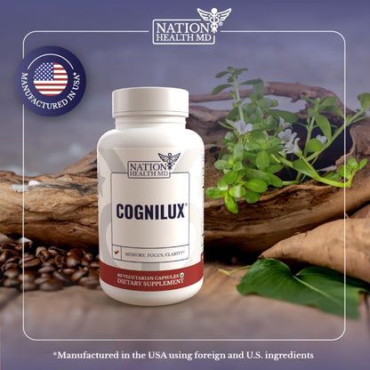 Cognilux by Nation Health MD | Brain Supplements for Memory & Focus | Nootropic with Niacin, B6, GABA | 60 Capsules