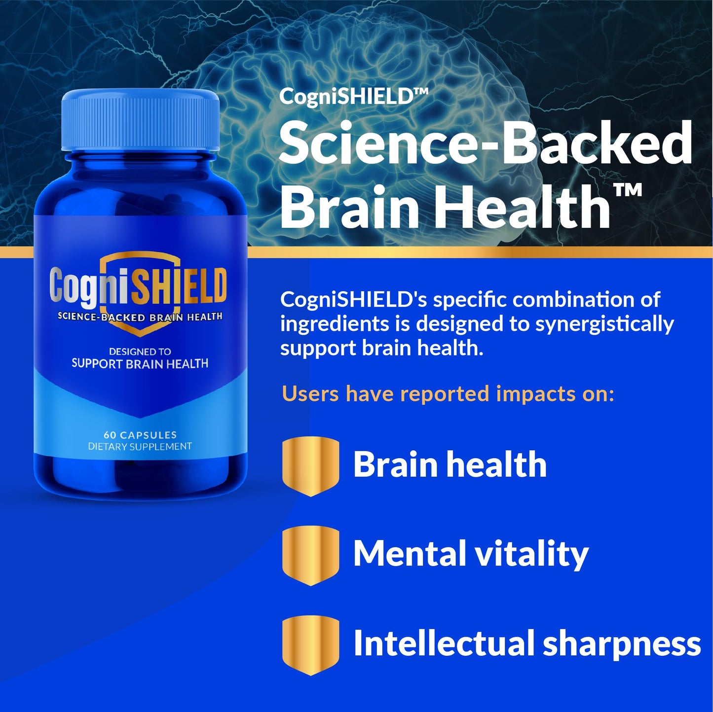 CogniSHIELD Brain Health Supplement – 60 Count | Synergistic Support for Focus & Clarity
