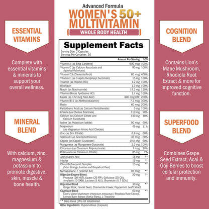 Daily Multivitamin for Women 50+ – Memory Support & Immune Health | 60 Capsules