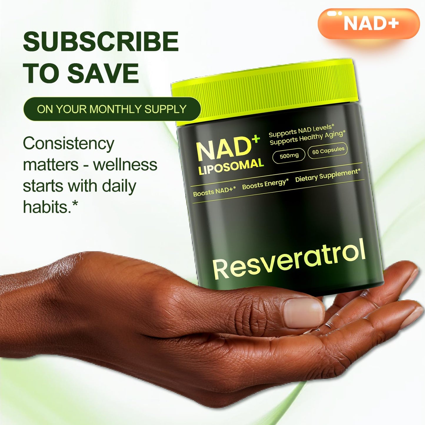 Cohbskj NMNH NAD Nicotinamide Riboside Resveratrol Liposomal NAD+ – 60 Capsules (30-Day Supply)