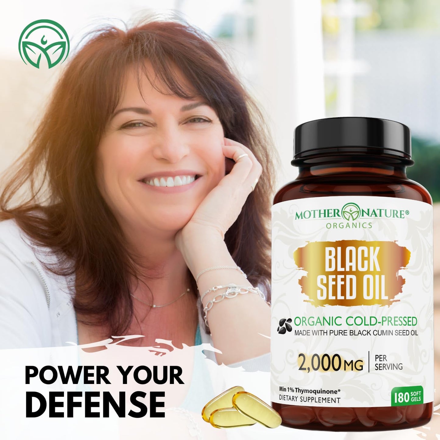 Mother Nature Organics Organic Black Seed Oil Capsules 1000mg – 180ct, 3-Month Supply, Cold-Pressed Nigella Sativa from Turkey