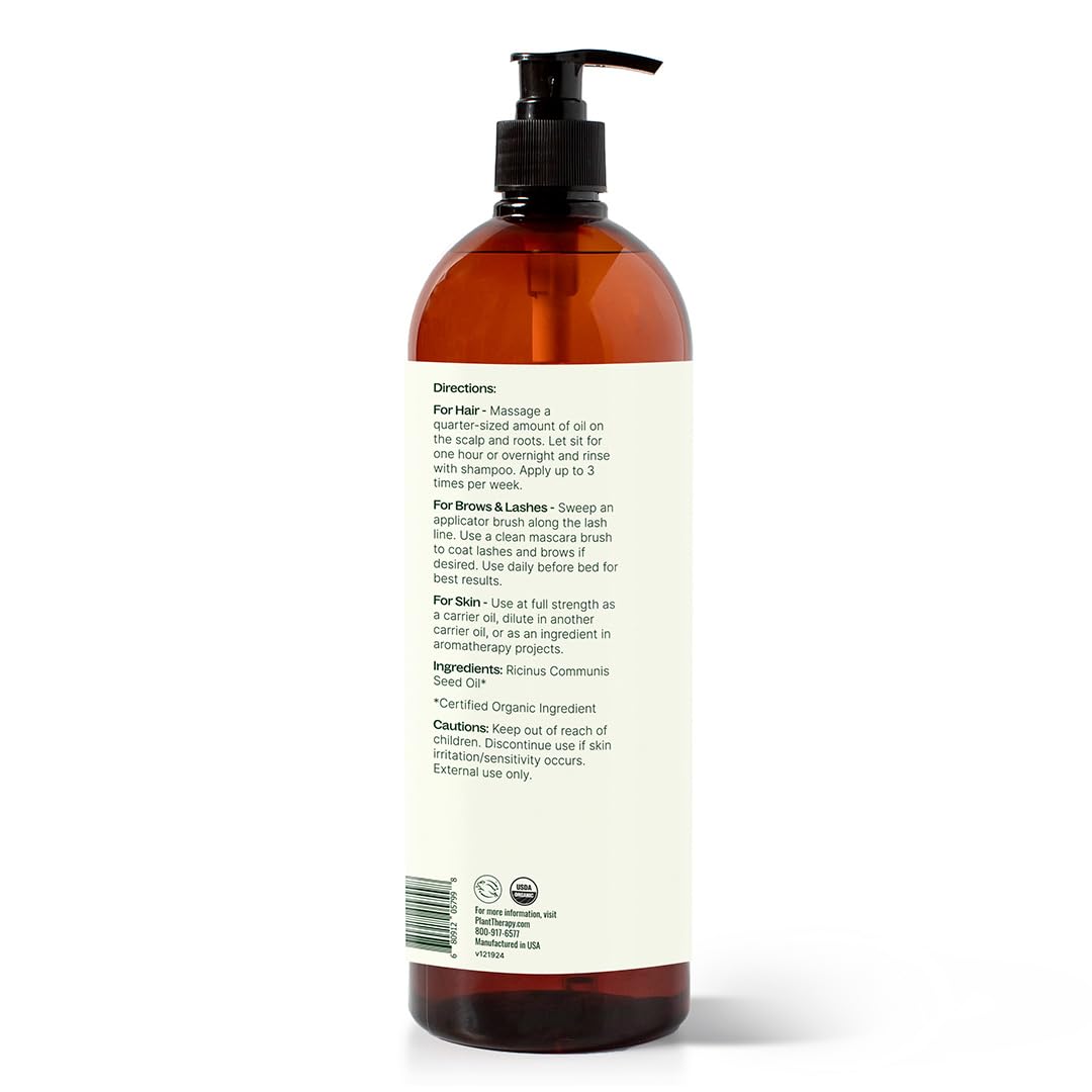Plant Therapy Organic Castor Oil 32oz | 100% Pure & Natural, Cold-Pressed & USDA Certified Organic