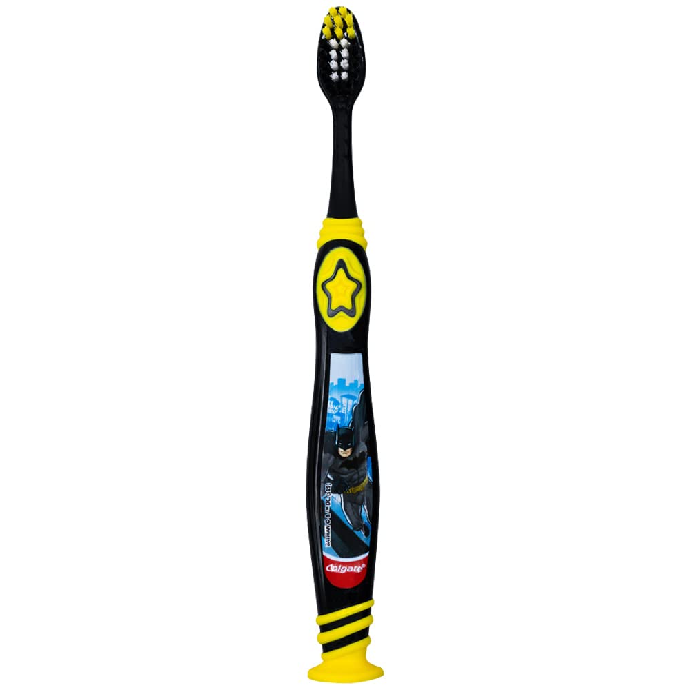 Colgate Batman Toothbrush for Kids 5+ – Extra Soft, Suction Cup, Pack of 2