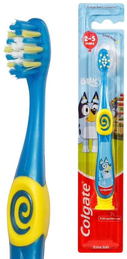 Colgate Bluey Toothbrush for Kids 2-5 | Extra Soft Bristles | Suction Cup | Pack of 6