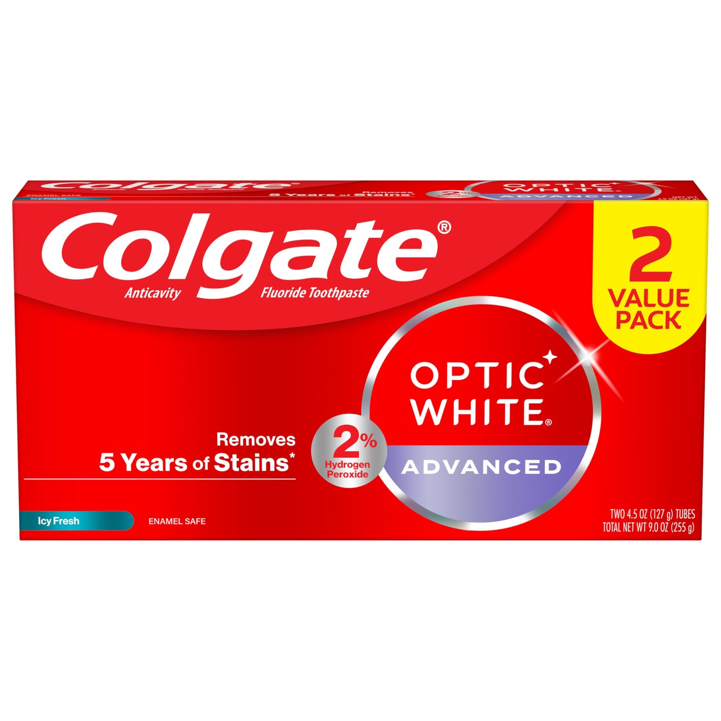 Colgate Optic White Advanced Hydrogen Peroxide Toothpaste Pack - 2x4.5 oz