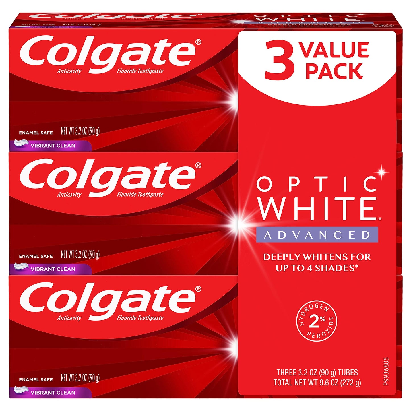 Colgate Optic White Advanced Vibrant Clean Toothpaste – 3.2 oz, 3-Pack