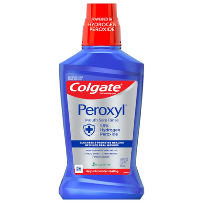 Colgate Peroxyl Antiseptic Mouthwash 1.5% Hydrogen Peroxide – 500ml (16.9 fl oz) Mild Mint