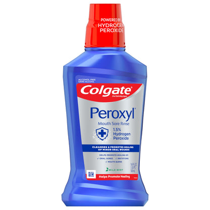 Colgate Peroxyl Antiseptic Mouthwash 1.5% Hydrogen Peroxide – 500ml (16.9 fl oz) Mild Mint