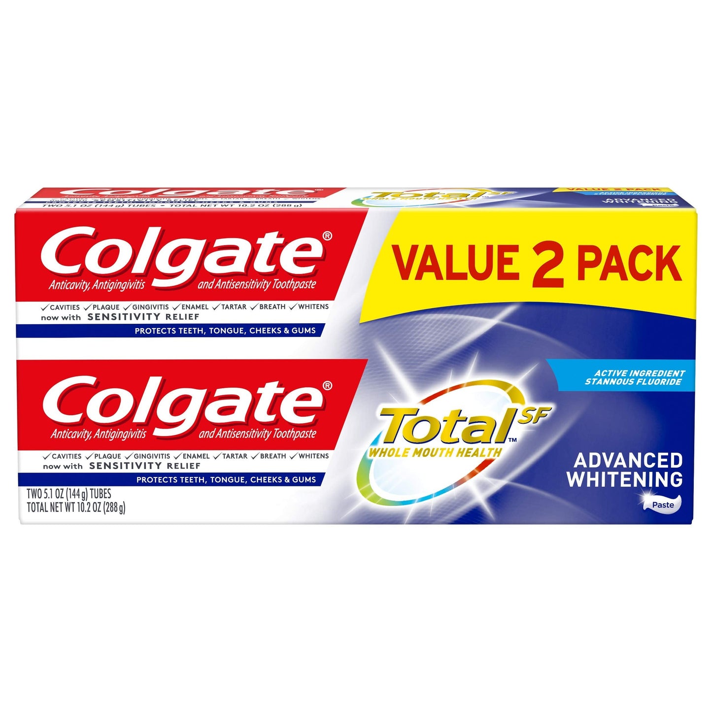 Colgate Total Advanced Whitening Toothpaste with Fluoride – 2 Pack, 10.2 oz