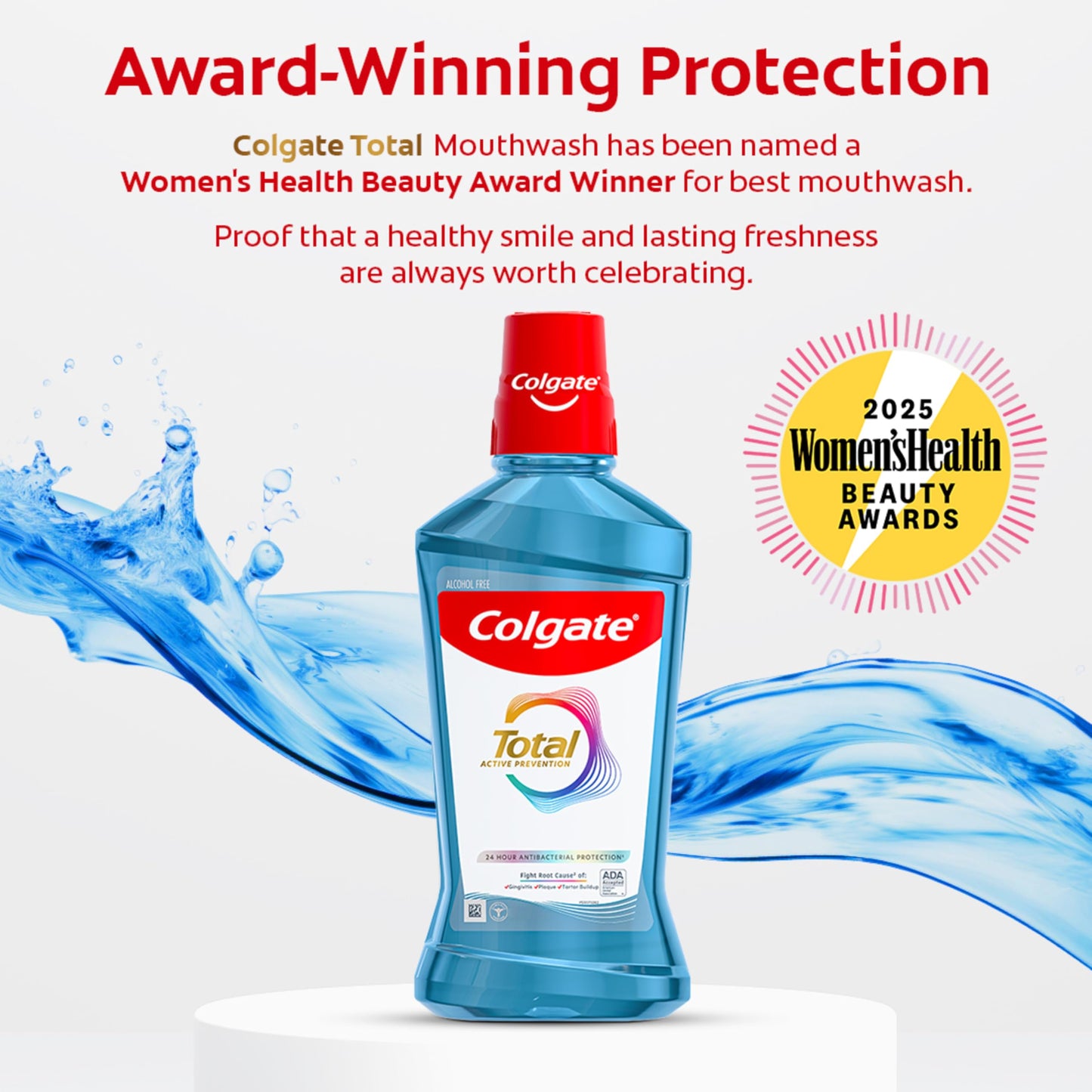 Colgate Total Alcohol Free Mouthwash – Peppermint, 1.0 L | No Alcohol, Gingivitis & Plaque Protection