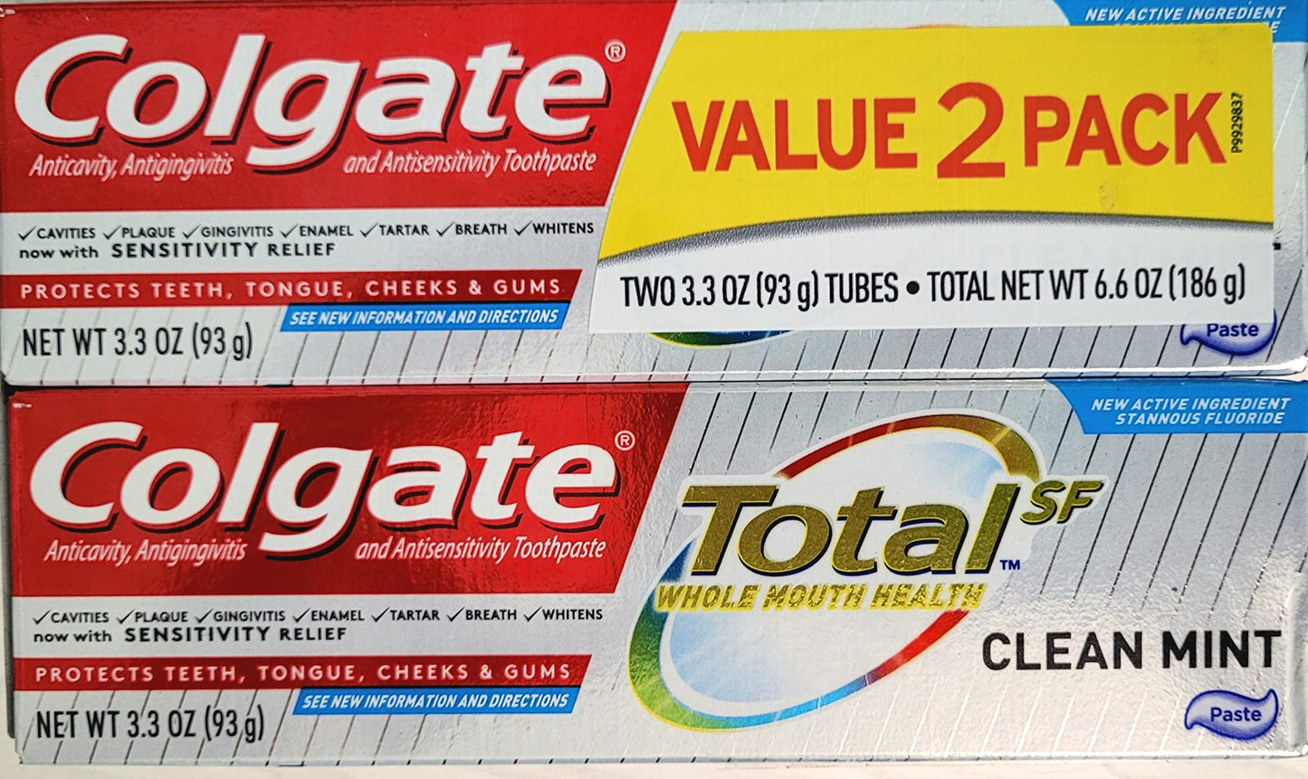 Colgate Total Clean Mint Toothpaste 3.3 oz - 2-Pack (6.6 Fl Oz)