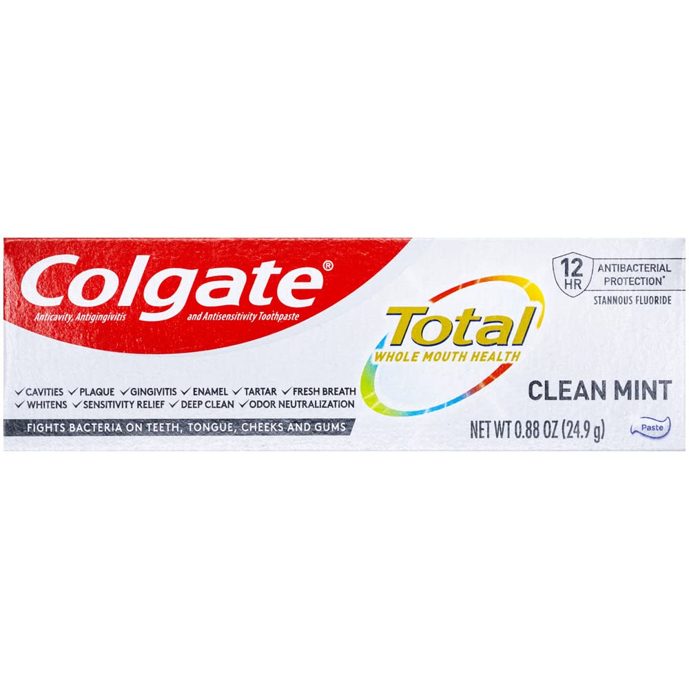 Colgate Total Toothpaste – Clean Mint Travel Size 0.88 oz, Pack of 12
