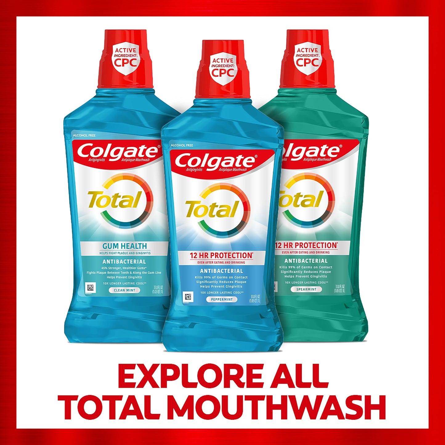 Colgate Total Gum Health Alcohol Free Mouthwash 1L – 6 Pack | ADA-Approved Mint