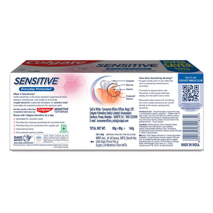 Colgate Sensitive Everyday Protection Toothpaste - 160g (2x80g) for Sensitive Teeth & Healthy Gums