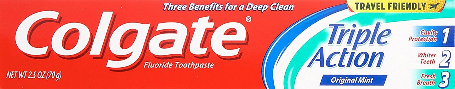 Colgate Triple Action Travel Toothpaste Mint 2.5 oz (6 Pack) – TSA Approved