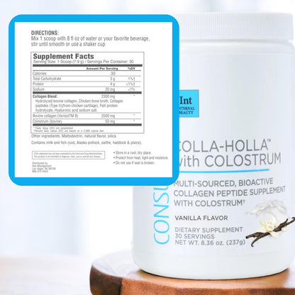 Colla-Holla with Colostrum Vanilla - Multi-Sourced Collagen Powder 8.36 oz