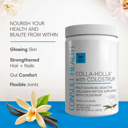 Colla-Holla with Colostrum Vanilla - Multi-Sourced Collagen Powder 8.36 oz