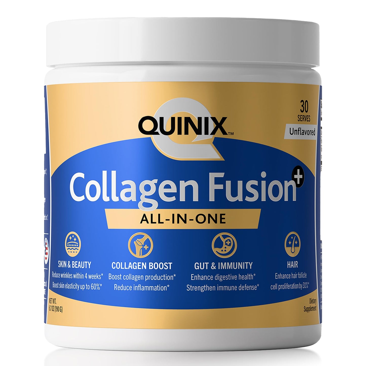 Collagen Fusion+ 7-in-1 Powder with VERISOL® & ImmunoLin® – Skin, Hair, Nails, Joints & Gut (Unflavored, 30 Servings)