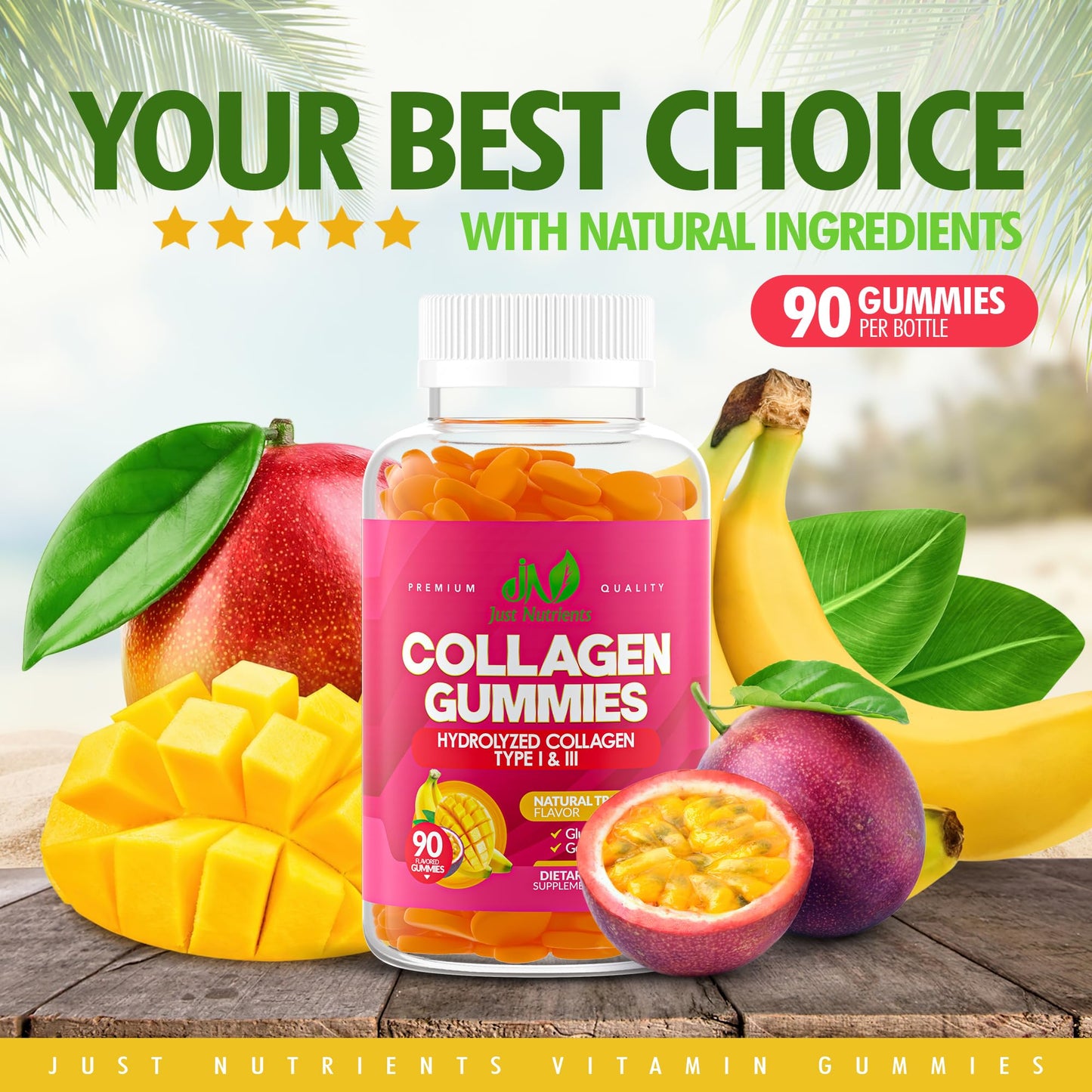 Collagen Gummies for Women & Men – Hydrolyzed Type I & III, 90 Gummies