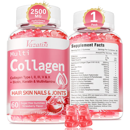 Collagen Peptide Gummies – Sugar Free for Hair, Skin, Nails (60 Count)