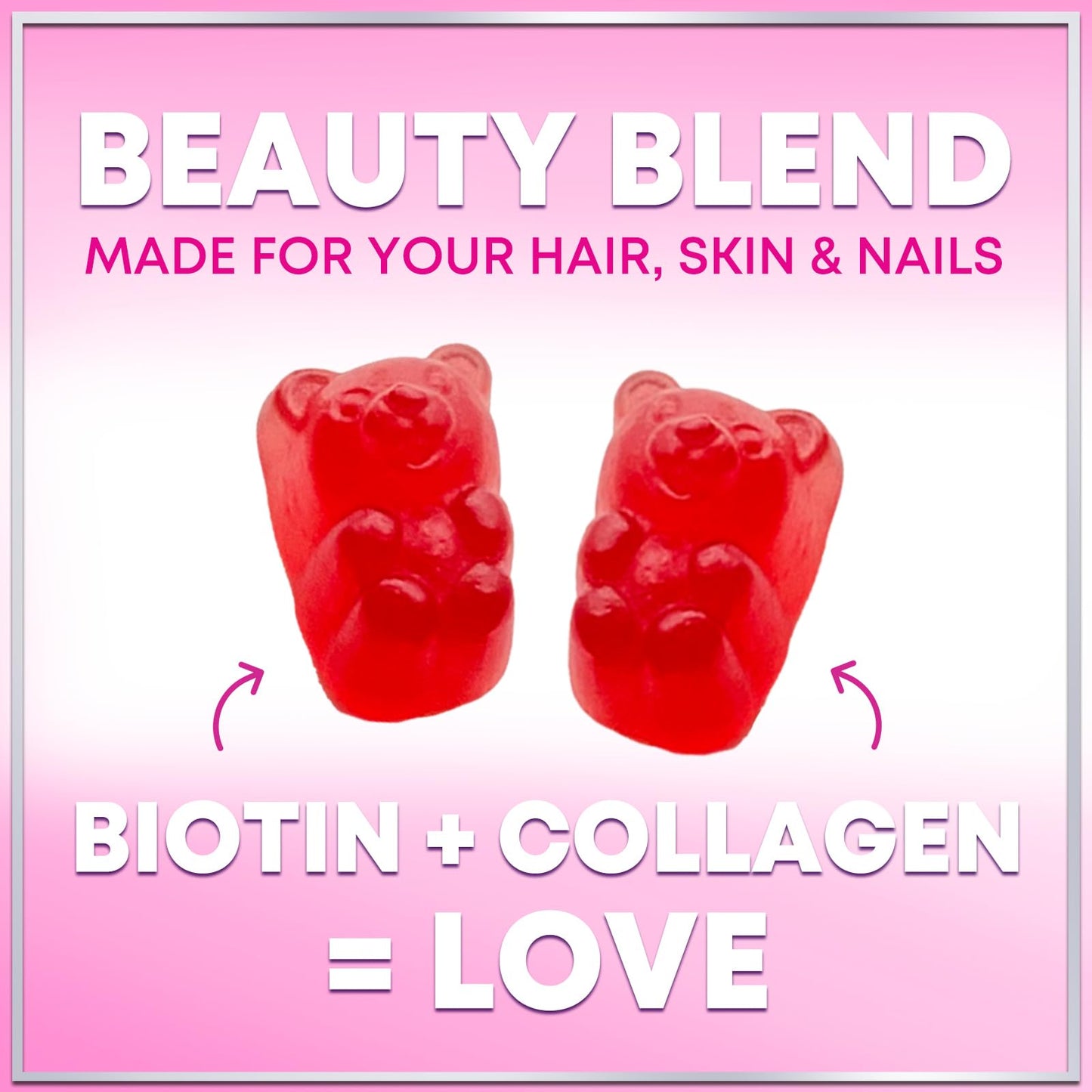 Collagen Peptides Gummies with Biotin 2500 mcg - Multi-Collagen Type I & III, Vitamin C & Zinc - 60 Gummies - Pomegranate