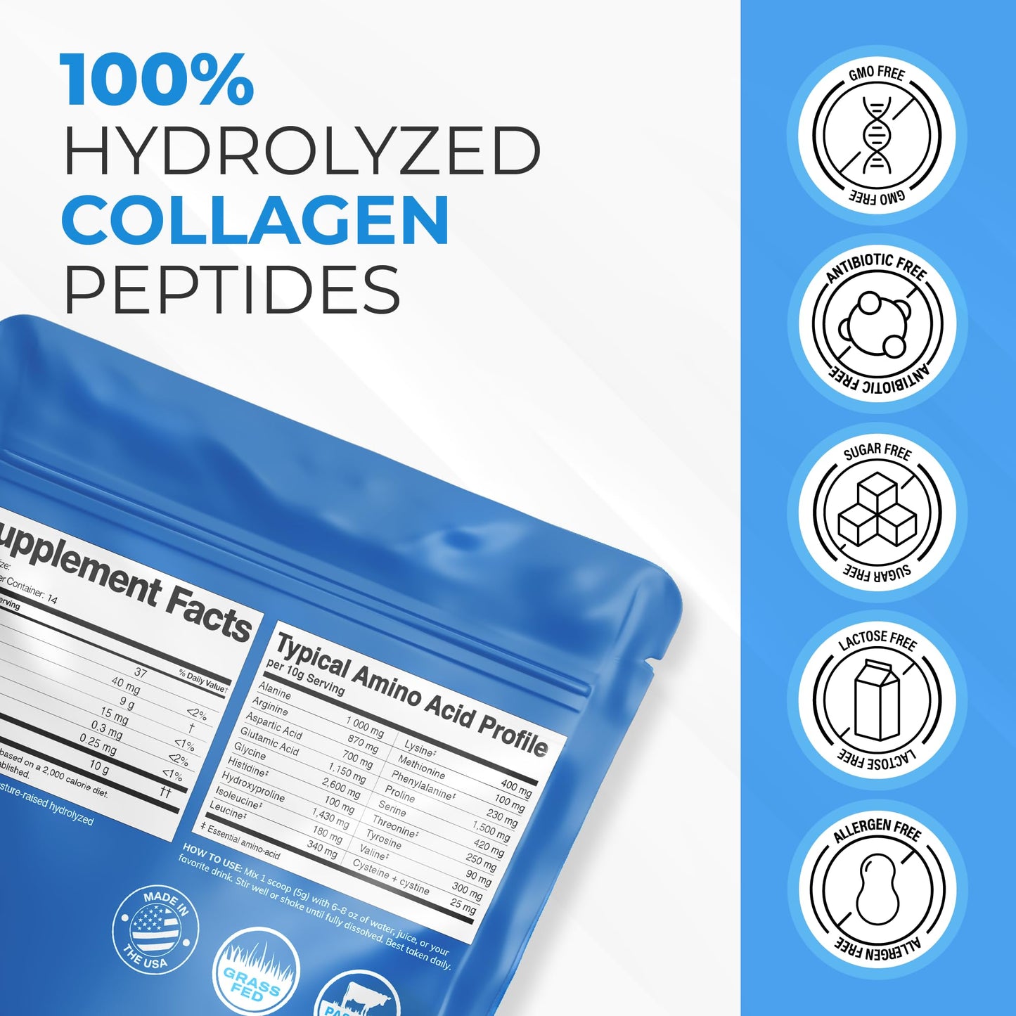 Collagen Peptides Powder – Grass-Fed, Hydrolyzed Type I & III, Unflavored (4.93 oz) – Hair, Skin, Nails & Joints