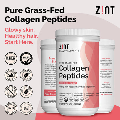 Zint Collagen Peptides Powder XL (32 oz) – Grass-Fed, Hydrolyzed, Unflavored, Paleo & Keto Friendly | Non-GMO