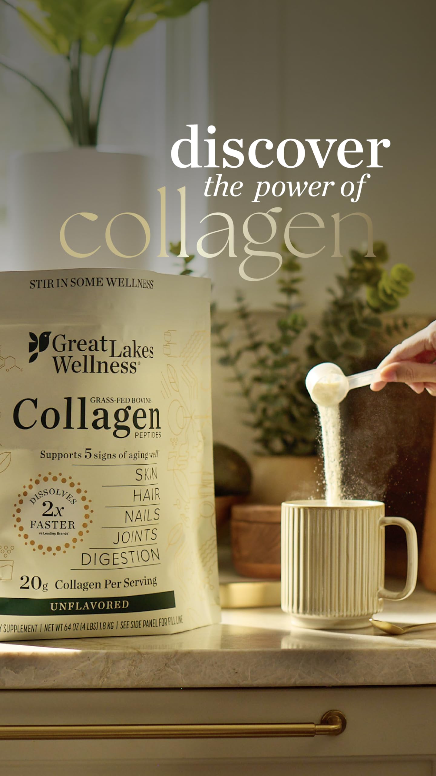 Great Lakes Wellness Collagen Peptides Powder – Skin, Hair, Nails, Joints & Digestion | 6 Sticks