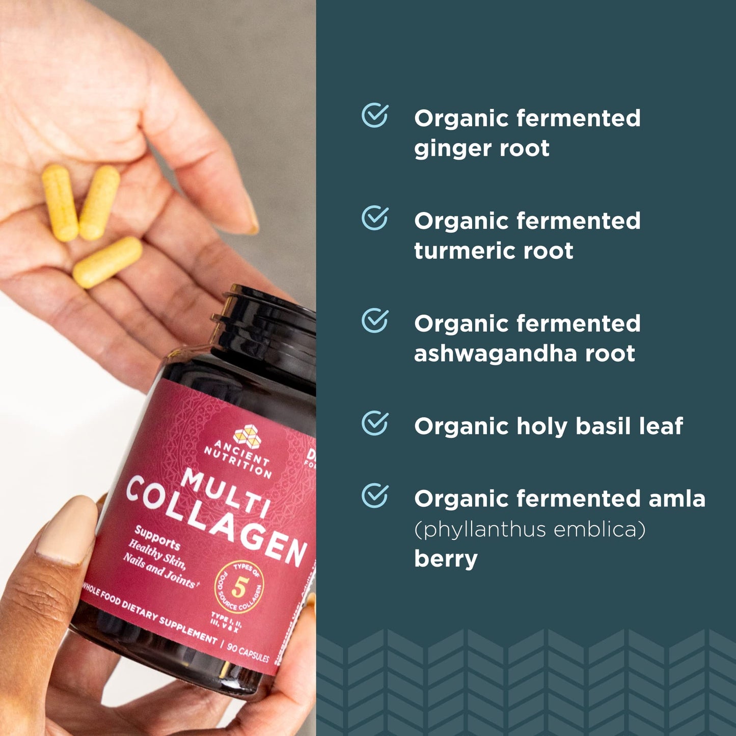 Ancient Nutrition Collagen Peptides Pills — Multi-Collagen (I, II, III, V, X) 90 Capsules