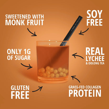 Boba Tea Protein Lychee Oolong Collagen | 30 Servings | Grass-Fed Hydrolyzed Bovine Collagen Powder