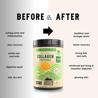 Earth Fed Muscle Collagen Peptides Powder – Unflavored, 20g per Serving | Hair, Skin & Nails Support | Keto & Gluten-Free