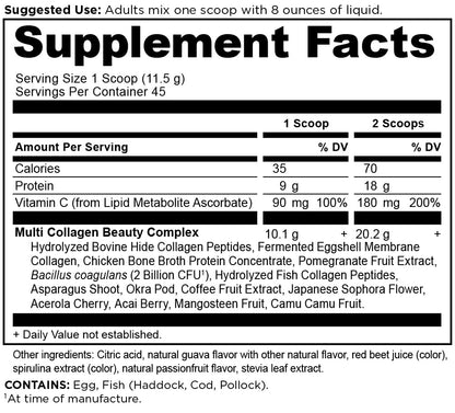 Ancient Nutrition Beauty Within Collagen Powder – Multi-Collagen with Guava Passionfruit, Vitamin C, 18.3 oz