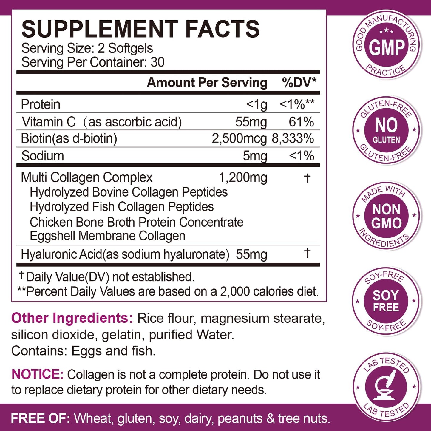 MENXI Multi Collagen Peptides Softgel – Types I–X with Biotin, Vitamin C & Hyaluronic Acid