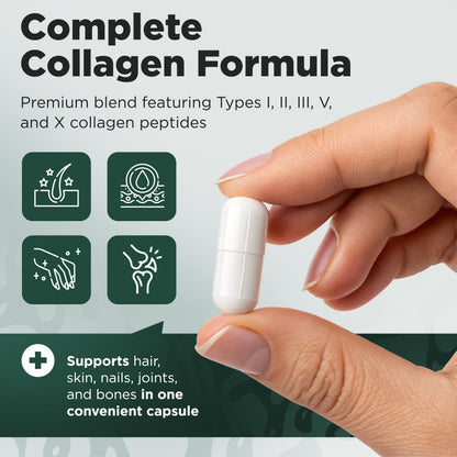 Complete Collagen Capsules for Women – 1800mg, Types I-V, 90 Capsules