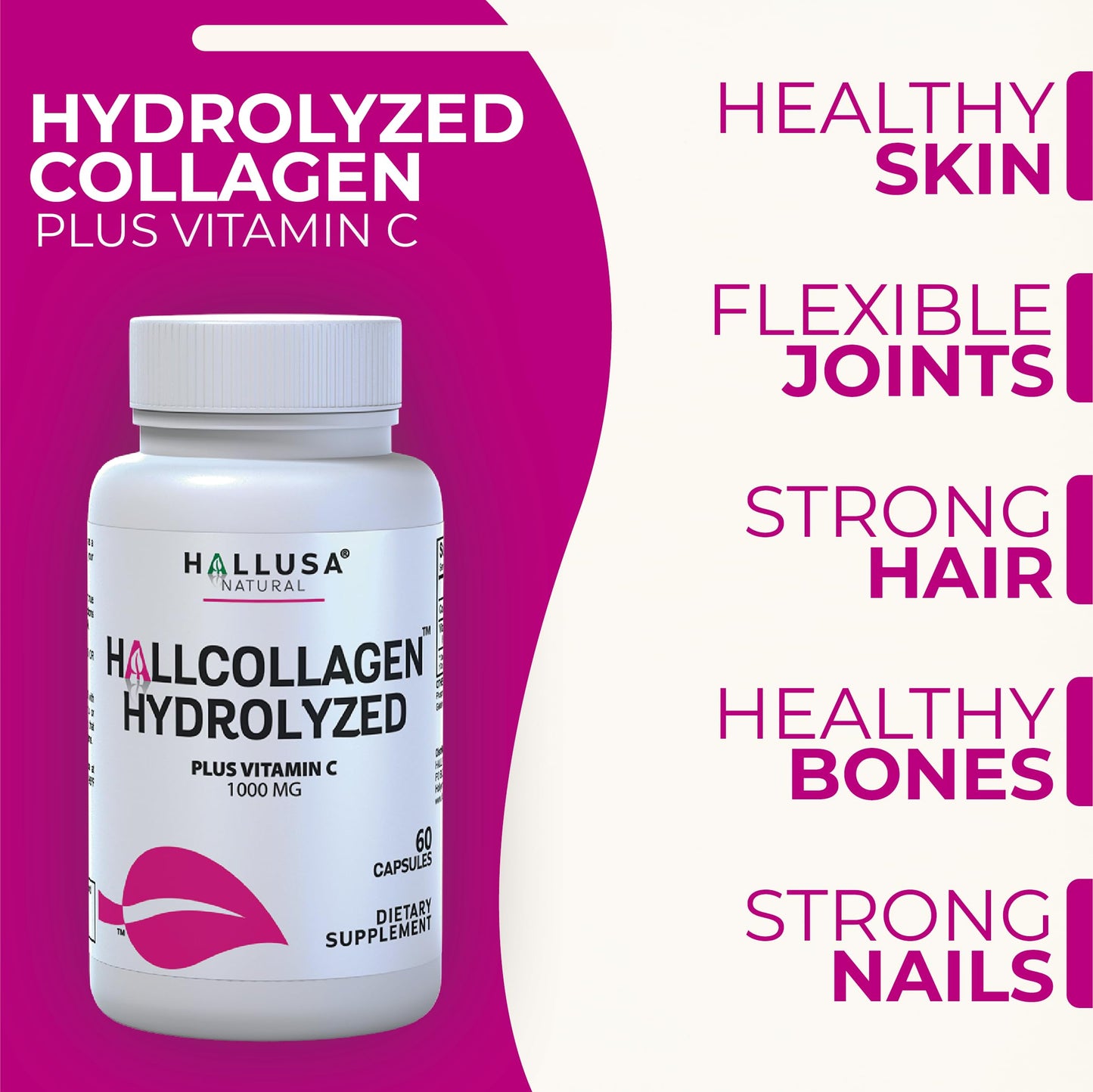 Hydrolyzed Collagen + Vitamin C 1000 mg – Skin, Hair & Joints | 60 Caps