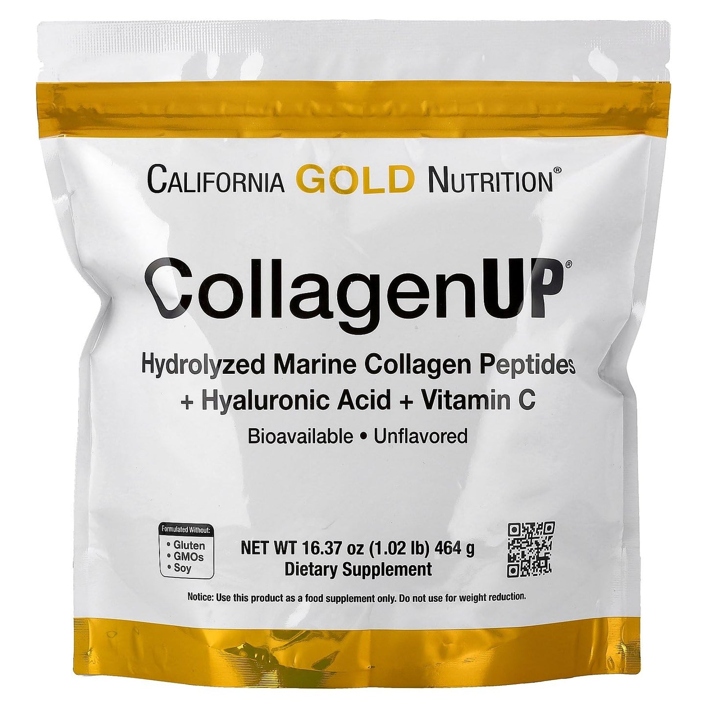 California Gold Nutrition CollagenUP® — Marine Collagen Peptides with Hyaluronic Acid & Vitamin C, Unflavored, 464 g