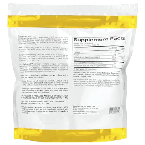 California Gold Nutrition CollagenUP® — Marine Collagen Peptides with Hyaluronic Acid & Vitamin C, Unflavored, 464 g