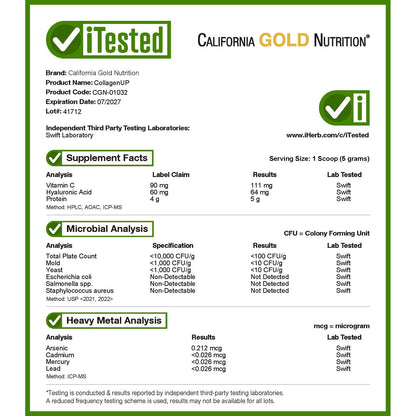 California Gold Nutrition CollagenUP® — Marine Collagen Peptides with Hyaluronic Acid & Vitamin C, Unflavored, 464 g