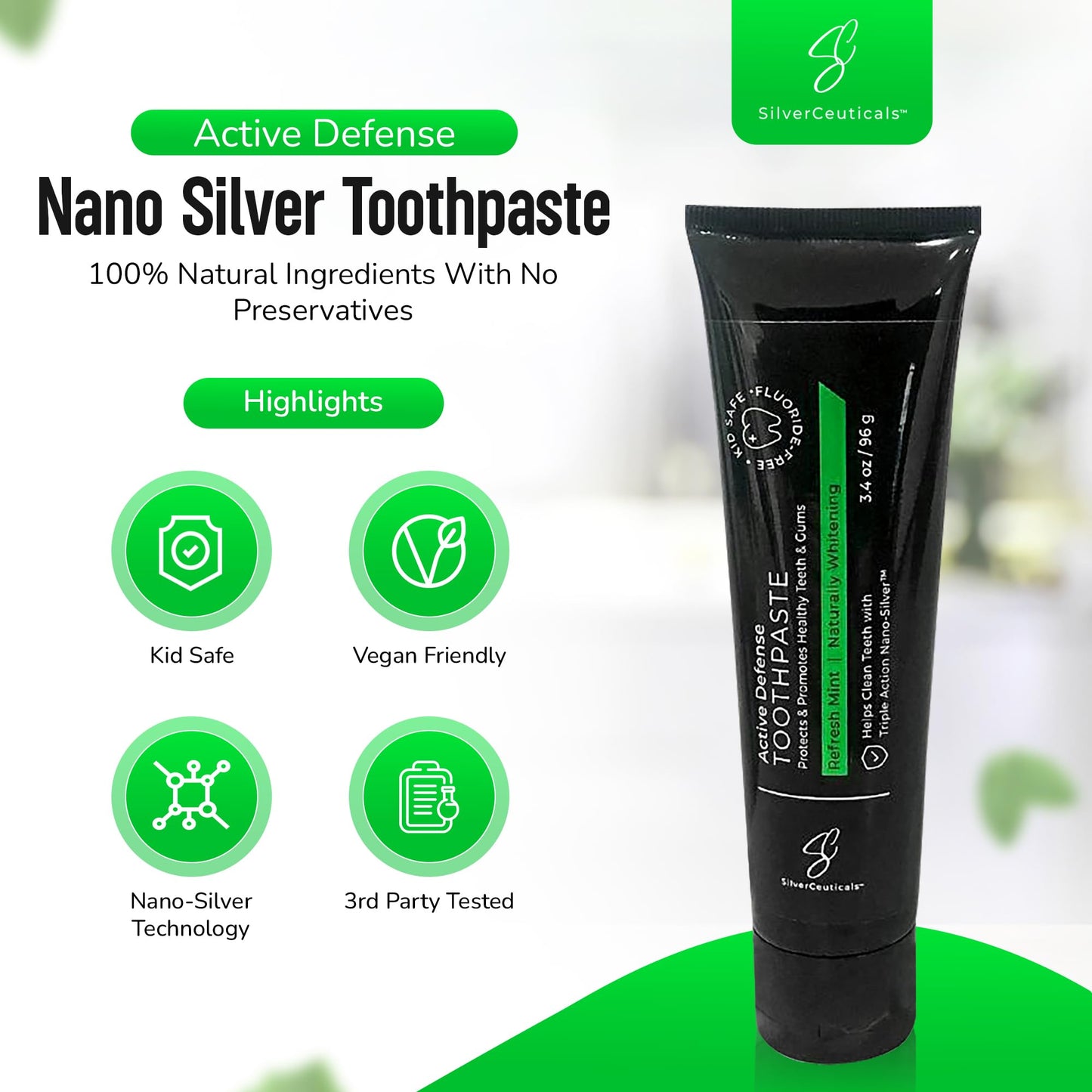 Colloidal Silver Toothpaste with Coral Calcium & Xylitol - Refresh Mint 3.4oz