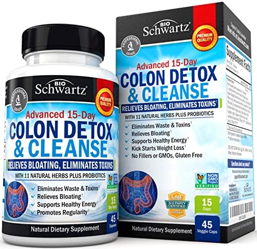 Colon Cleanser and Detox for Digestive Support – 15 Day Fast-Acting Extra Strength Cleanse (Non-GMO, 45 Count)