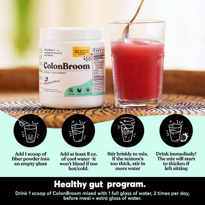 ColonBroom Psyllium Husk Powder (Strawberry) – Fiber Powder for Digestive Wellness | 100 Servings
