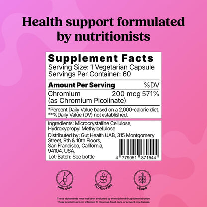 ColonBroom Chromium Picolinate 200mcg - Colon Broom Anti Sugar Craving Suppressant - 60 Capsules, Vegan, Gluten Free, Non-GMO