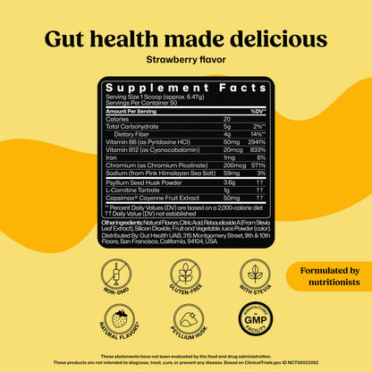 ColonBroom Premium Weight Management Supplement (Strawberry) - Psyllium Husk Fiber Powder Drink - Gluten Free, Non-GMO, 100 Servings