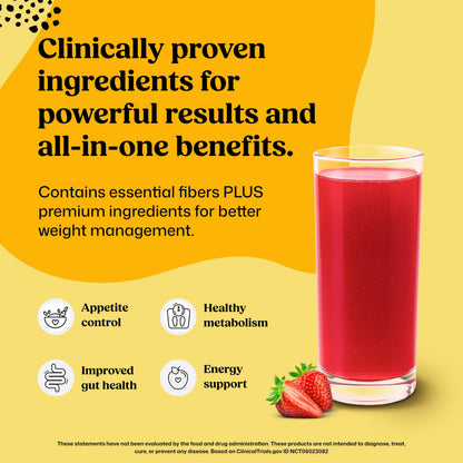 ColonBroom Premium Weight Management Supplement (Strawberry) - Psyllium Husk Fiber Powder Drink - Gluten Free, Non-GMO, 100 Servings