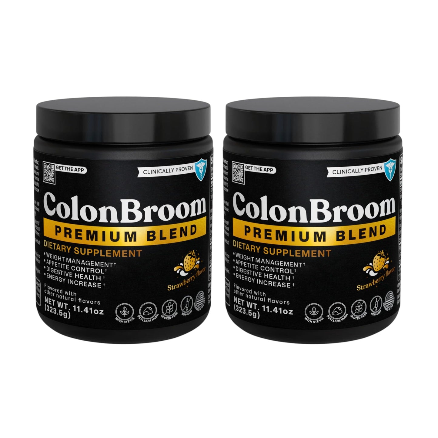 ColonBroom Premium Weight Management Supplement (Strawberry) - Psyllium Husk Fiber Powder Drink - Gluten Free, Non-GMO, 100 Servings
